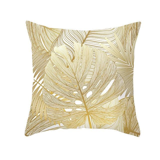 Tropical Leaf Flower Green Yellow Pillowcase Decorative Throw Pillow Case Cushion Cover Gold Stamping Leaves Polyester Cushion Cover Throw Pillow Decorative Cushions Home Decor Pillow Covers Stevvex