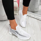 Elegant Sport Women's Vulcanized Female Lace Up Mesh Sneakers Round Toe Casual Walking Shoes Mesh Flat Anti-slip Women Breathable Mesh Fashion Sneakers Stevvex