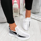 Elegant Sport Women's Vulcanized Female Lace Up Mesh Sneakers Round Toe Casual Walking Shoes Mesh Flat Anti-slip Women Breathable Mesh Fashion Sneakers Stevvex