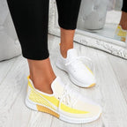 Elegant Sport Women's Vulcanized Female Lace Up Mesh Sneakers Round Toe Casual Walking Shoes Mesh Flat Anti-slip Women Breathable Mesh Fashion Sneakers Stevvex