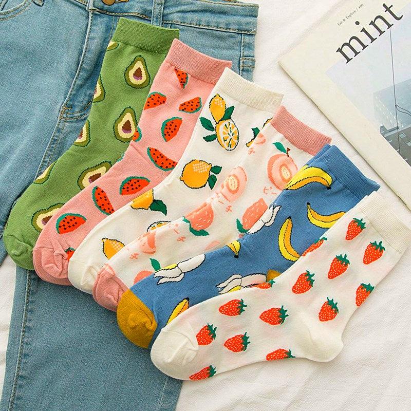 Women Funny Socks Spring Autumn Cartoon Socks Avocado Lemon Watermelon Peach Strawberry Banana Casual Socks Combed Out Of Cotton Soft Socks For Men And Women Stevvex