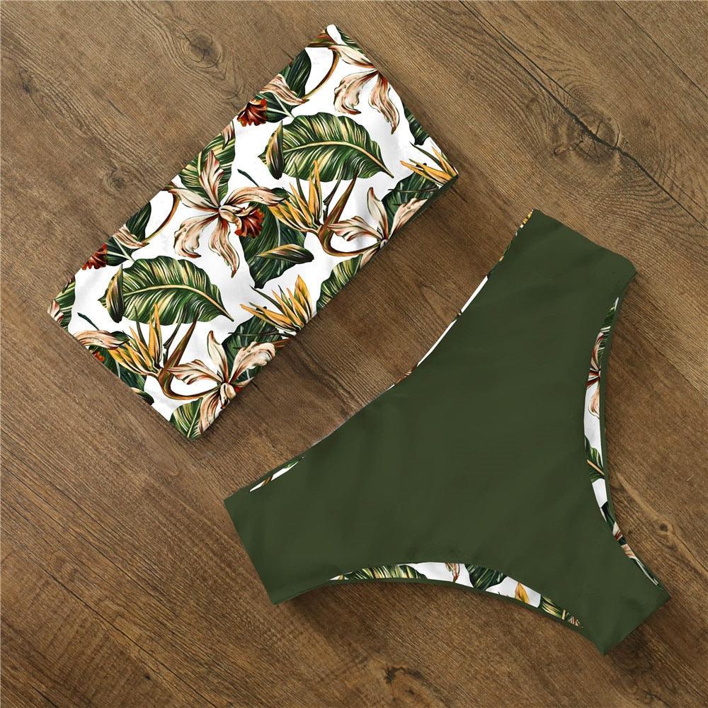 Bikini Swimwear Swimsuit Women Floral Print High Waist Bikini Set Back Cross Bathing Suit Female Beach Wear Women's Bikini Swimsuits Strapless Two Pieces Bathing Suits Stevvex