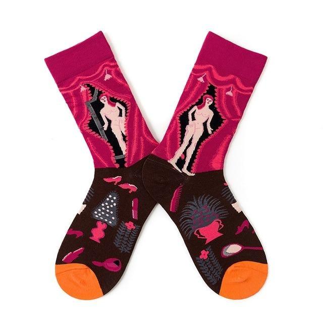 Novelty Happy Funny Women Graphic Short Socks Socks Combed Out Of Pure Cotton Art Abstract Oil Painting Socks French Style Crew Socks For Men And Women Stevvex