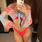 New Bikini Bikini Swimsuit For Women 3 Pieces Set Knot Front Off Shoulder Cover Up with Halter Bikini Sets Bathing Suit Women Swimwear Female Swimsuit Three-pieces Bikini set Halter Bather Bathing Suit Swim Beach Lady Stevvex
