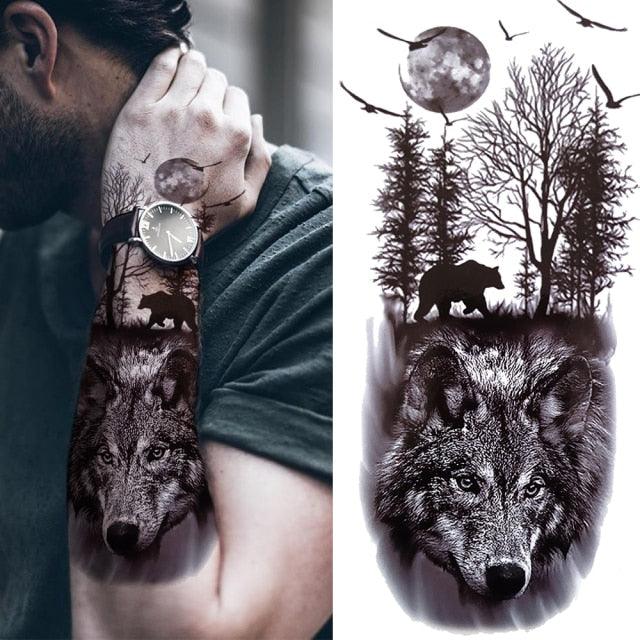 Large Wolf Tiger Black Tattoo Sticker Evil Death Temporary Tattoo Waterproof Big Tattoo Stickers For Mens Womens Stevvex