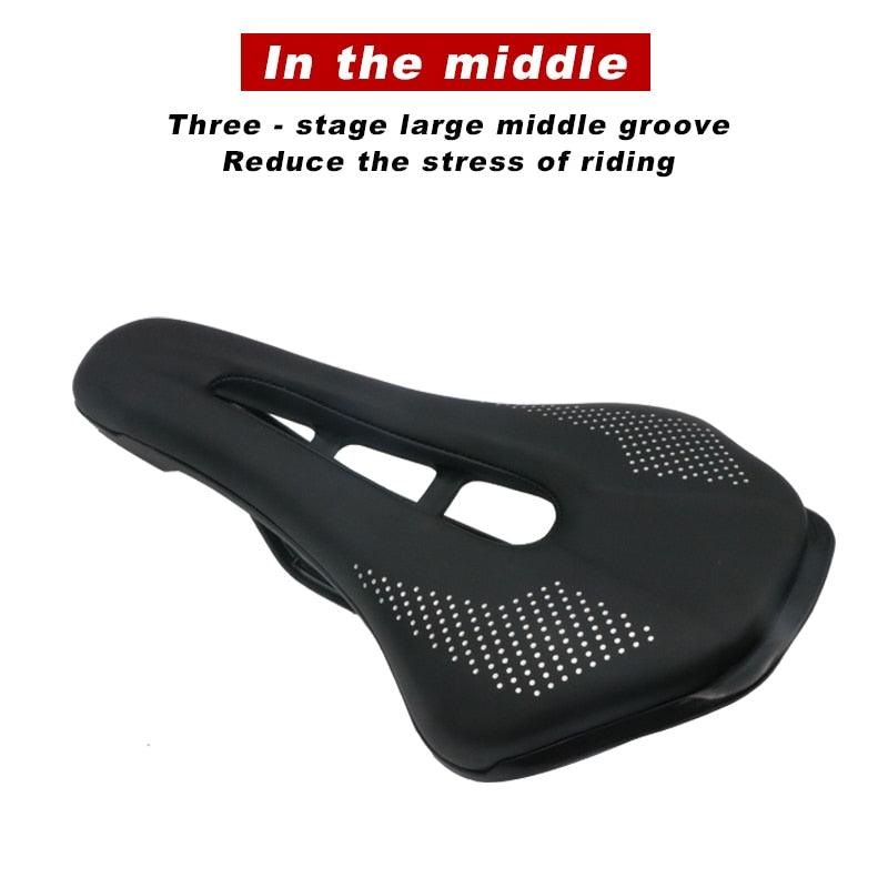 Bicycle Saddle Seat Road Steel Rails Mountain Bike Cushion Skid-Proof Soft PU Leather Road Mountain Bike Seat Bicycle Saddle Comfortable Memory Foam Cushion For Road Riding Stevvex