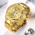 Luxury Gold Mens Watches Elegant Stainsteel Steel Strap Waterproof Sport Analog Quartz Luminous Hands Watch Stevvex