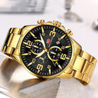 Luxury Gold Mens Watches Elegant Stainsteel Steel Strap Waterproof Sport Analog Quartz Luminous Hands Watch Stevvex