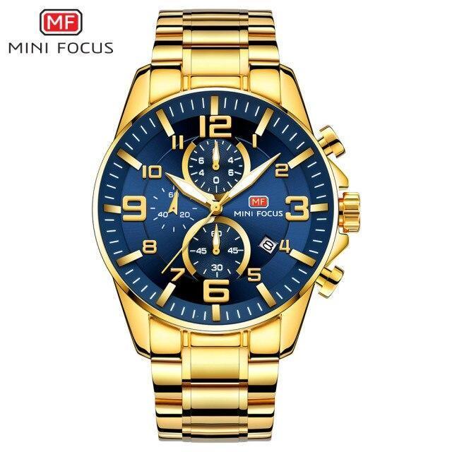 Luxury Gold Mens Watches Elegant Stainsteel Steel Strap Waterproof Sport Analog Quartz Luminous Hands Watch Stevvex