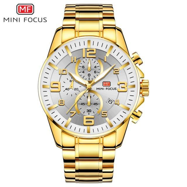 Luxury Gold Mens Watches Elegant Stainsteel Steel Strap Waterproof Sport Analog Quartz Luminous Hands Watch Stevvex