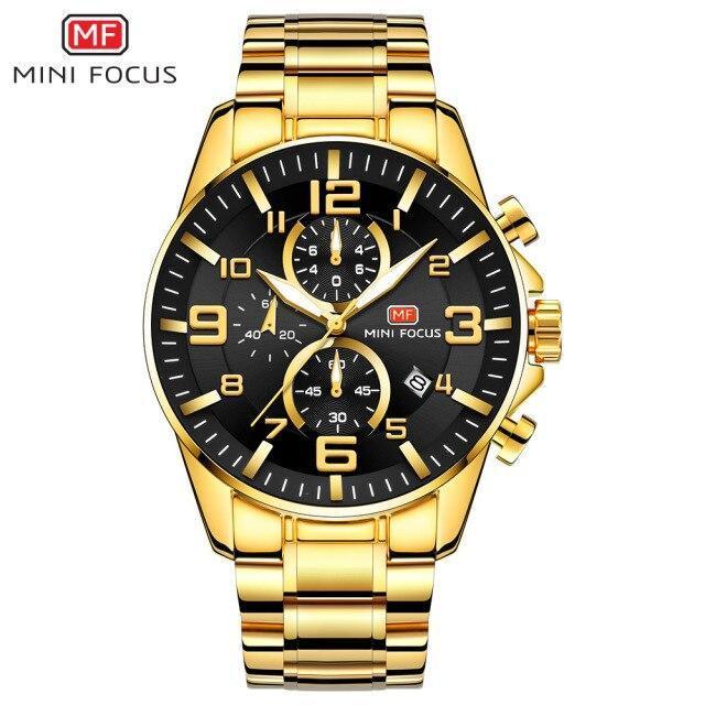 Luxury Gold Mens Watches Elegant Stainsteel Steel Strap Waterproof Sport Analog Quartz Luminous Hands Watch Stevvex