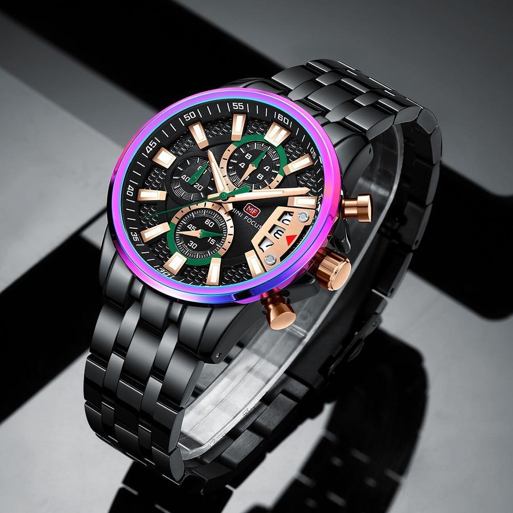 Sport Multifunctional Luxury Mens Watch Quartz Waterproof Colorful Analog Wristwatch Elegant Stainless Steel Design Stevvex