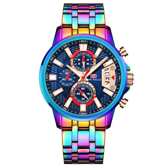 Sport Multifunctional Luxury Mens Watch Quartz Waterproof Colorful Analog Wristwatch Elegant Stainless Steel Design Stevvex