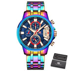 Sport Multifunctional Luxury Mens Watch Quartz Waterproof Colorful Analog Wristwatch Elegant Stainless Steel Design Stevvex