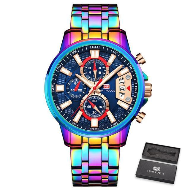 Sport Multifunctional Luxury Mens Watch Quartz Waterproof Colorful Analog Wristwatch Elegant Stainless Steel Design Stevvex