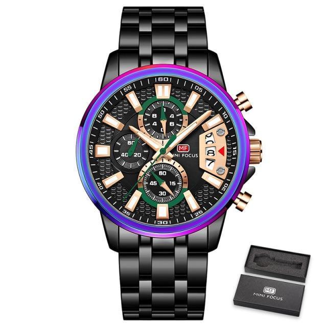 Sport Multifunctional Luxury Mens Watch Quartz Waterproof Colorful Analog Wristwatch Elegant Stainless Steel Design Stevvex