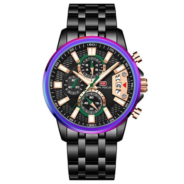 Sport Multifunctional Luxury Mens Watch Quartz Waterproof Colorful Analog Wristwatch Elegant Stainless Steel Design Stevvex