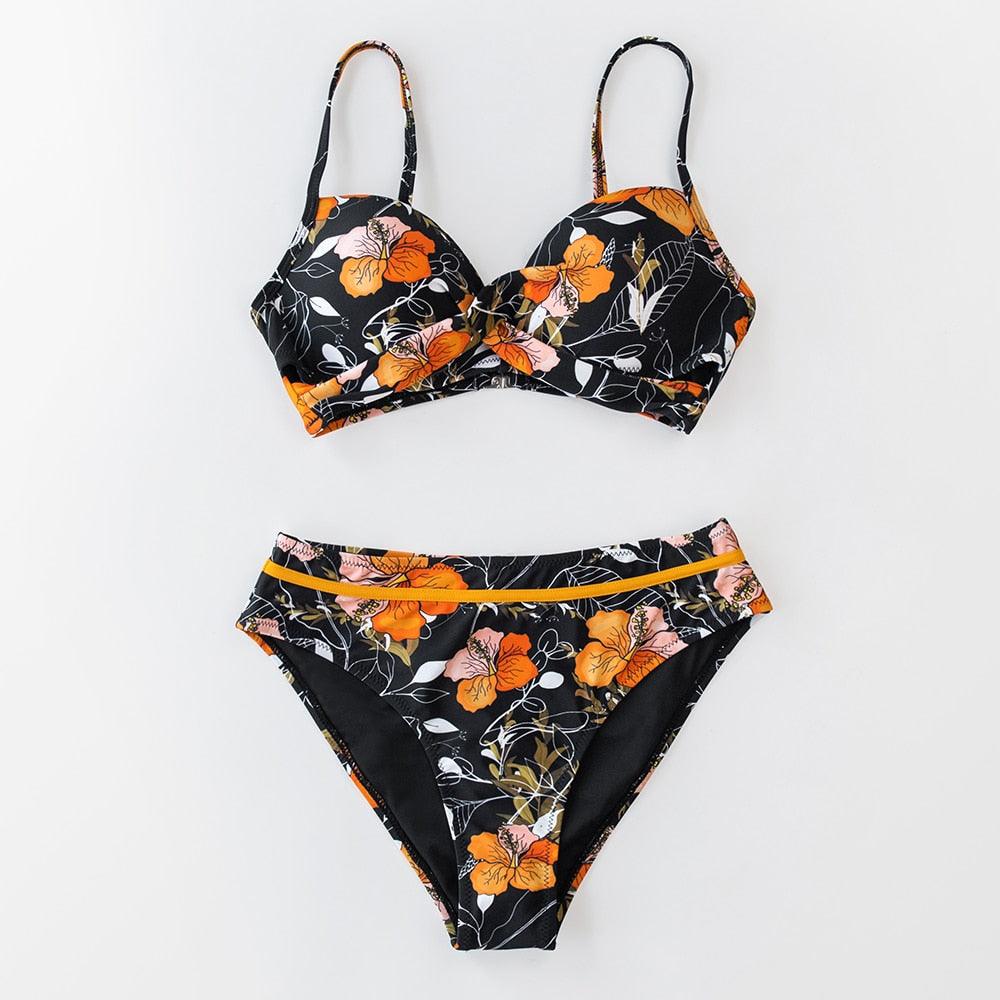 Push Up Floral Bikini Sets Women Two Pieces Swimsuits Women's Bathing Suits Push Up Halter Bandage Bikini Floral Printing Swim Bottoms Two Piece Swimsuits New Girl Beach Bathing Suits Swimwear Stevvex