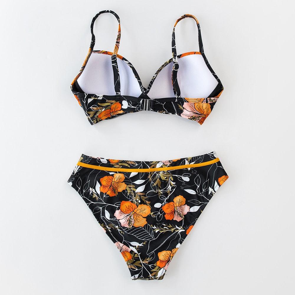 Push Up Floral Bikini Sets Women Two Pieces Swimsuits Women's Bathing Suits Push Up Halter Bandage Bikini Floral Printing Swim Bottoms Two Piece Swimsuits New Girl Beach Bathing Suits Swimwear Stevvex