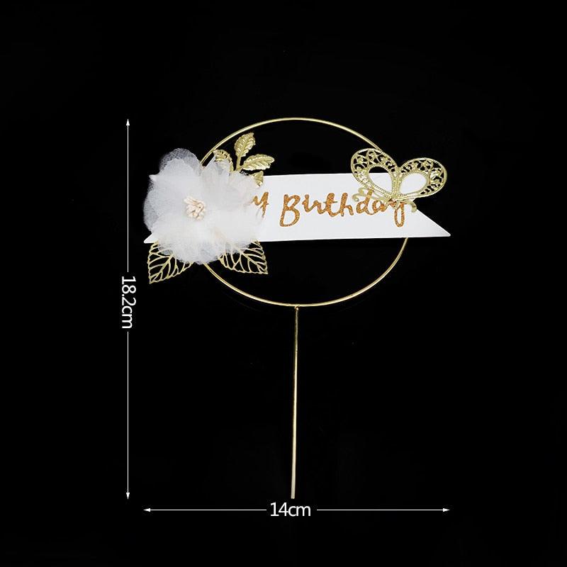 1Pcs Metal Happy Birthday Cake Topper Artificial flowers Cake Toppers Happy Birthday Cake Topper Metal And Acrylic Cake Decoration With Pink Artificial Flower Cluster For DIY Baby Shower Birthday Party Decoration Baking Decor Stevvex