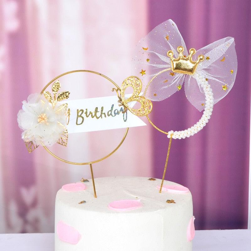 1Pcs Metal Happy Birthday Cake Topper Artificial flowers Cake Toppers Happy Birthday Cake Topper Metal And Acrylic Cake Decoration With Pink Artificial Flower Cluster For DIY Baby Shower Birthday Party Decoration Baking Decor Stevvex