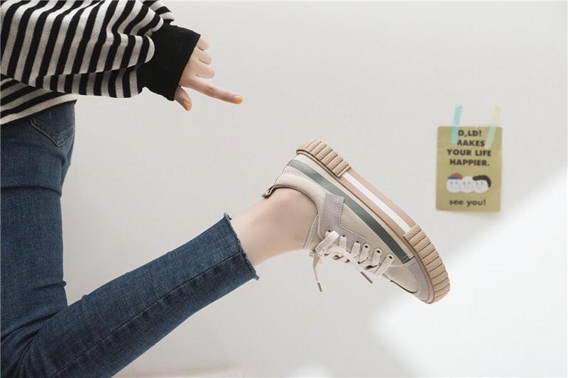 Womens New Spring Fashion Canvas Casual Flats Striped Vulcanize Fashion Style Sneakers Low-Cut Trainers Canvas Flat Sneakers Casual Slip On Canvas Comfortable Design Stevvex