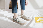 Womens New Spring Fashion Canvas Casual Flats Striped Vulcanize Fashion Style Sneakers Low-Cut Trainers Canvas Flat Sneakers Casual Slip On Canvas Comfortable Design Stevvex
