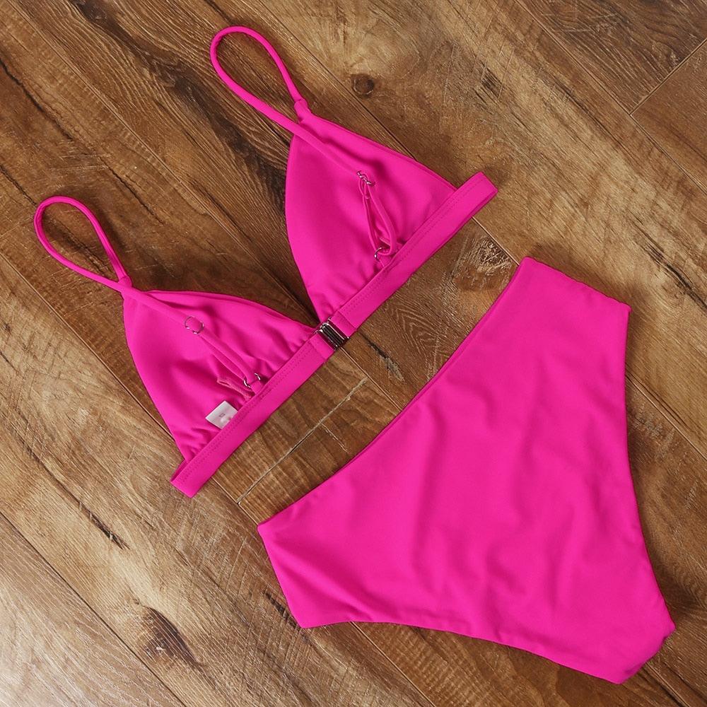 Bikini Swimwear Swimsuit Women Solid Bathing Suit Bikini Set With Pad Female High Waist Beachwear Women Bikini Swimsuits 2 Piece Deep V Neck Swimwear Adjustable Strap Back Bathing Suits Stevvex