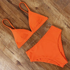 Bikini Swimwear Swimsuit Women Solid Bathing Suit Bikini Set With Pad Female High Waist Beachwear Women Bikini Swimsuits 2 Piece Deep V Neck Swimwear Adjustable Strap Back Bathing Suits Stevvex