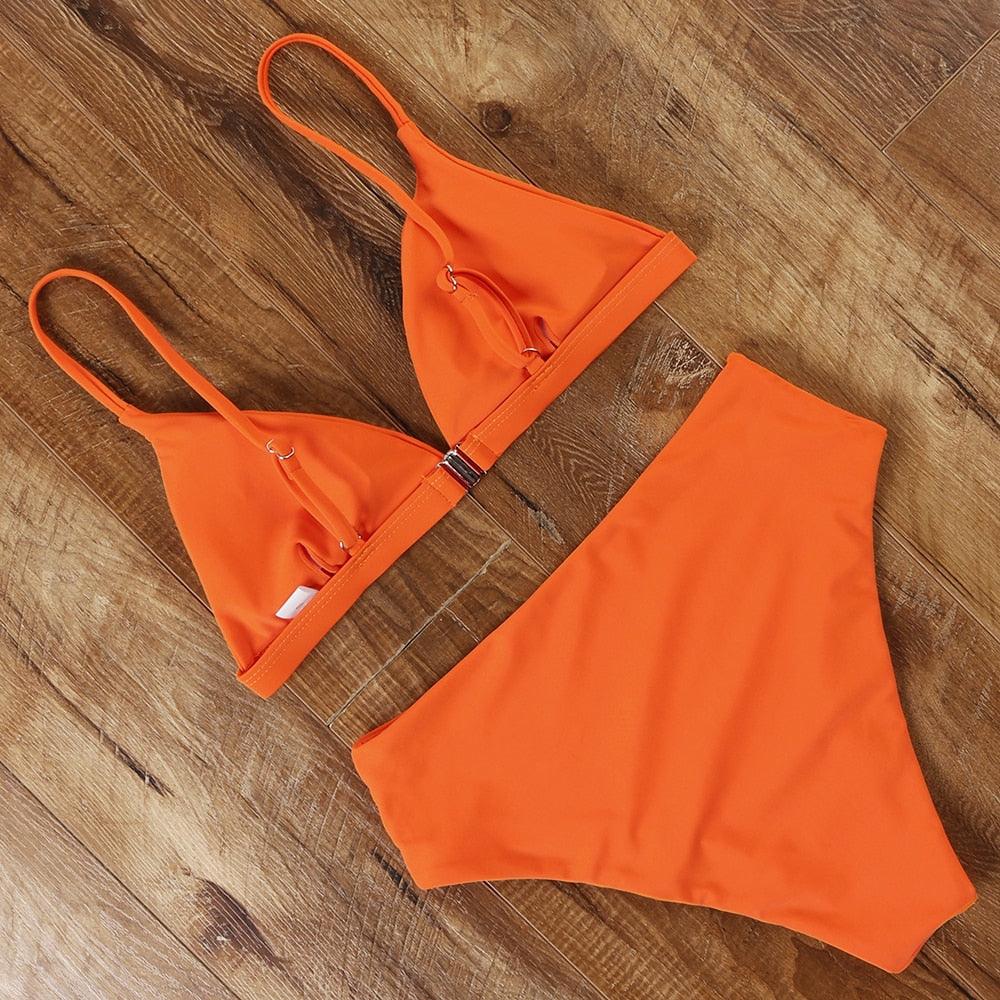 Bikini Swimwear Swimsuit Women Solid Bathing Suit Bikini Set With Pad Female High Waist Beachwear Women Bikini Swimsuits 2 Piece Deep V Neck Swimwear Adjustable Strap Back Bathing Suits Stevvex