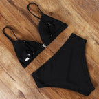 Bikini Swimwear Swimsuit Women Solid Bathing Suit Bikini Set With Pad Female High Waist Beachwear Women Bikini Swimsuits 2 Piece Deep V Neck Swimwear Adjustable Strap Back Bathing Suits Stevvex