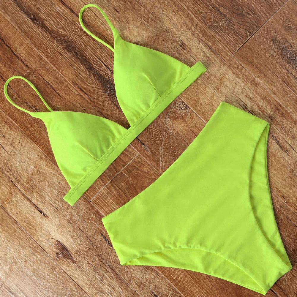 Bikini Swimwear Swimsuit Women Solid Bathing Suit Bikini Set With Pad Female High Waist Beachwear Women Bikini Swimsuits 2 Piece Deep V Neck Swimwear Adjustable Strap Back Bathing Suits Stevvex