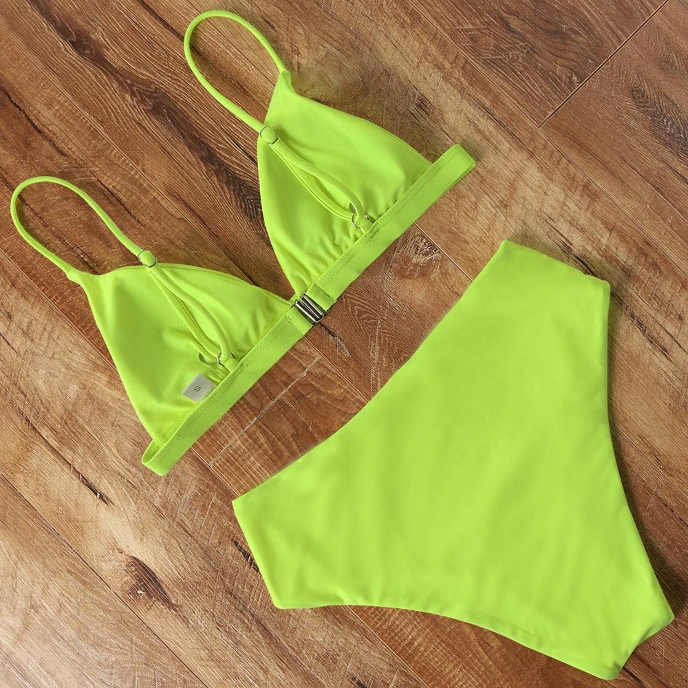 Bikini Swimwear Swimsuit Women Solid Bathing Suit Bikini Set With Pad Female High Waist Beachwear Women Bikini Swimsuits 2 Piece Deep V Neck Swimwear Adjustable Strap Back Bathing Suits Stevvex