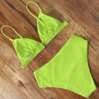 Bikini Swimwear Swimsuit Women Solid Bathing Suit Bikini Set With Pad Female High Waist Beachwear Women Bikini Swimsuits 2 Piece Deep V Neck Swimwear Adjustable Strap Back Bathing Suits Stevvex