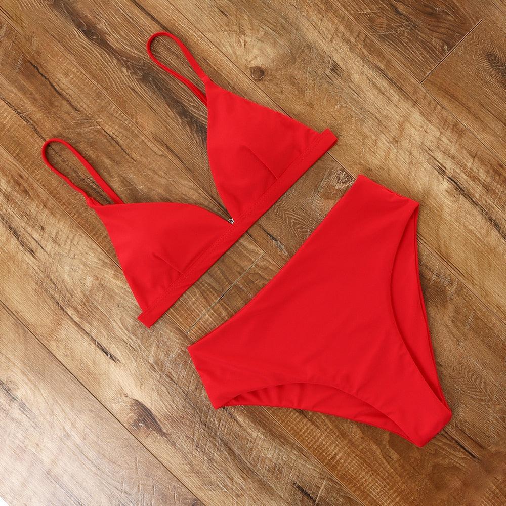 Bikini Swimwear Swimsuit Women Solid Bathing Suit Bikini Set With Pad Female High Waist Beachwear Women Bikini Swimsuits 2 Piece Deep V Neck Swimwear Adjustable Strap Back Bathing Suits Stevvex