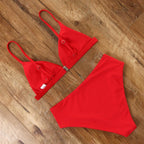 Bikini Swimwear Swimsuit Women Solid Bathing Suit Bikini Set With Pad Female High Waist Beachwear Women Bikini Swimsuits 2 Piece Deep V Neck Swimwear Adjustable Strap Back Bathing Suits Stevvex