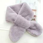 New Winter Solid Color Warm Thicken Soft Collar Scarf Faux Rabbit Fur Neckerchief Plush Warm Hot Scarfs Cross Collar Scarf Shawl Solid With Pearl Elegant For Women Stevvex