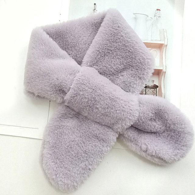 New Winter Solid Color Warm Thicken Soft Collar Scarf Faux Rabbit Fur Neckerchief Plush Warm Hot Scarfs Cross Collar Scarf Shawl Solid With Pearl Elegant For Women Stevvex