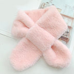 New Winter Solid Color Warm Thicken Soft Collar Scarf Faux Rabbit Fur Neckerchief Plush Warm Hot Scarfs Cross Collar Scarf Shawl Solid With Pearl Elegant For Women Stevvex