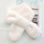 New Winter Solid Color Warm Thicken Soft Collar Scarf Faux Rabbit Fur Neckerchief Plush Warm Hot Scarfs Cross Collar Scarf Shawl Solid With Pearl Elegant For Women Stevvex