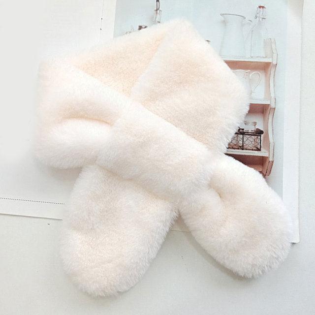 New Winter Solid Color Warm Thicken Soft Collar Scarf Faux Rabbit Fur Neckerchief Plush Warm Hot Scarfs Cross Collar Scarf Shawl Solid With Pearl Elegant For Women Stevvex