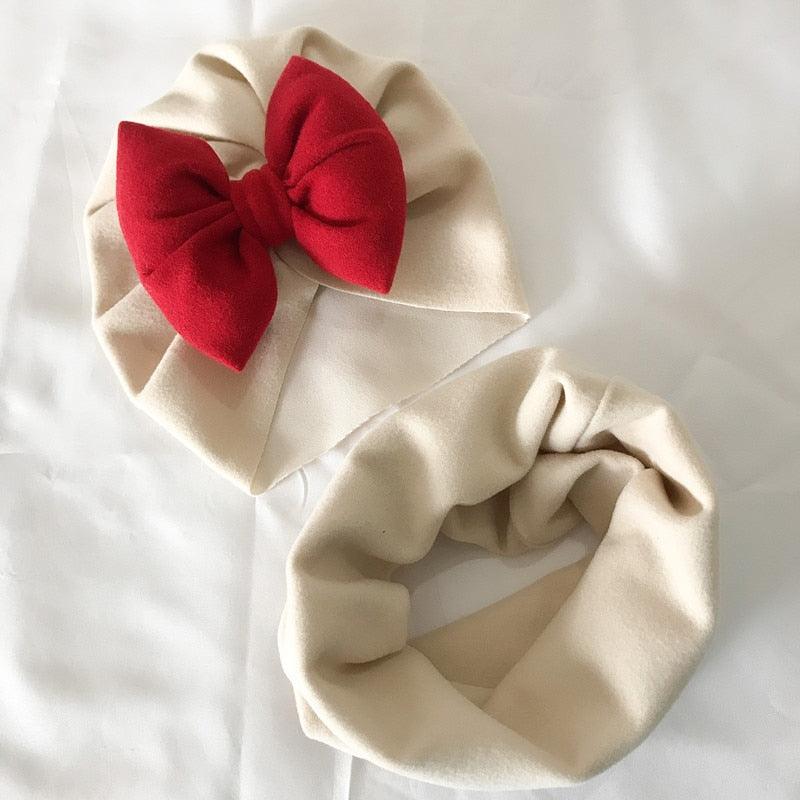 Baby Cotton Hat  Autumn Winter Children Scarf Hat Sets  Bowknot Ear Baby Girl Boy Warm Beanies Cap Neck Warmer Scarf Fleece Balaclava Hood Ski Mask Cold Weather Face Mask Neck Warmer Winter Nose Warmer Stevvex