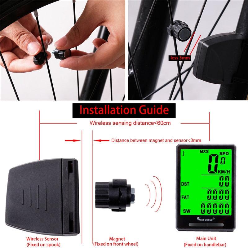 Bicycle Computer Digital Speedometer Backlight Wireless Wired Bike Stopwatch Computer Waterproof Backlight With Digital LCD Display For Outdoor Cycling And Fitness Multi-Function Gifts For Bikers Men Stevvex