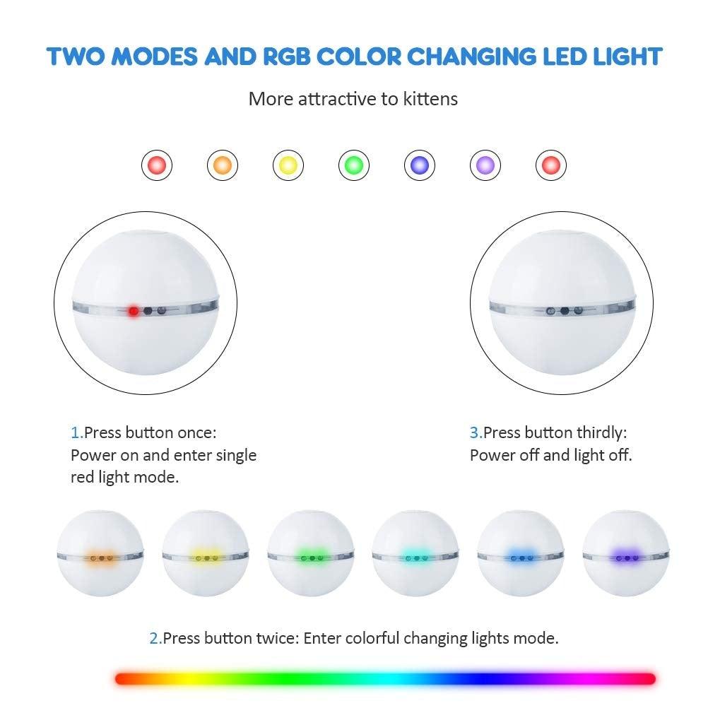 Automatic Smart Cat Toys Ball Interactive Catnip USB Rechargeable Self Rotating Colorful Led Feather Bells Toys for Cats Kitten Build-in Spinning Led Light Stimulate Hunting Instinct Stevvex