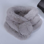 New Winter Solid Color Warm Thicken Soft Collar Scarf Faux Rabbit Fur Neckerchief Plush Warm Hot Scarfs Cross Collar Scarf Shawl Solid With Pearl Elegant For Women Stevvex