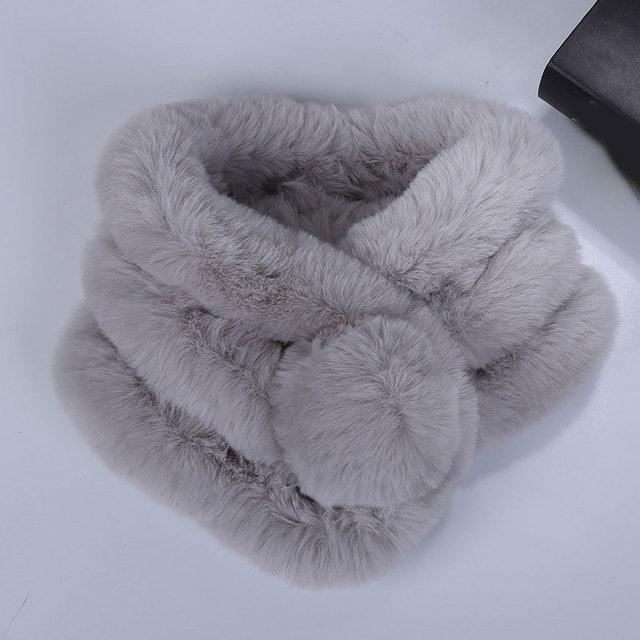 New Winter Solid Color Warm Thicken Soft Collar Scarf Faux Rabbit Fur Neckerchief Plush Warm Hot Scarfs Cross Collar Scarf Shawl Solid With Pearl Elegant For Women Stevvex