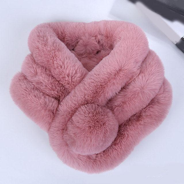 New Winter Solid Color Warm Thicken Soft Collar Scarf Faux Rabbit Fur Neckerchief Plush Warm Hot Scarfs Cross Collar Scarf Shawl Solid With Pearl Elegant For Women Stevvex