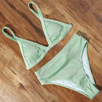 Bikini Swimwear Swimsuit Women Solid Bathing Suit Bikini Set With Pad Female High Waist Beachwear Women Bikini Swimsuits 2 Piece Deep V Neck Swimwear Adjustable Strap Back Bathing Suits Stevvex