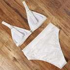 Bikini Swimwear Swimsuit Women Solid Bathing Suit Bikini Set With Pad Female High Waist Beachwear Women Bikini Swimsuits 2 Piece Deep V Neck Swimwear Adjustable Strap Back Bathing Suits Stevvex
