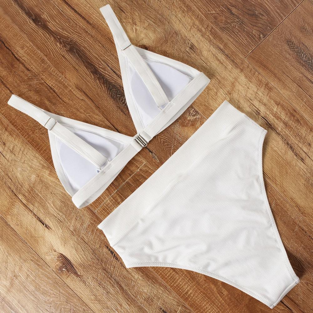 Bikini Swimwear Swimsuit Women Solid Bathing Suit Bikini Set With Pad Female High Waist Beachwear Women Bikini Swimsuits 2 Piece Deep V Neck Swimwear Adjustable Strap Back Bathing Suits Stevvex